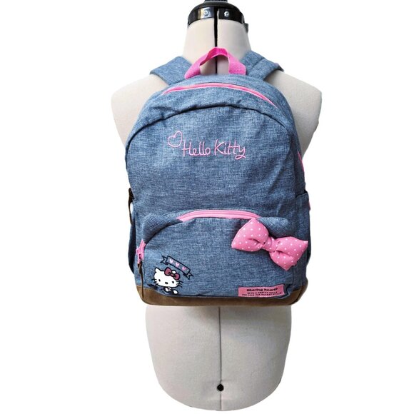 Hello Kitty Small Backpack - Denim with Pink Accents Sanrio - Bow and Cat Ears - Picture 1 of 11